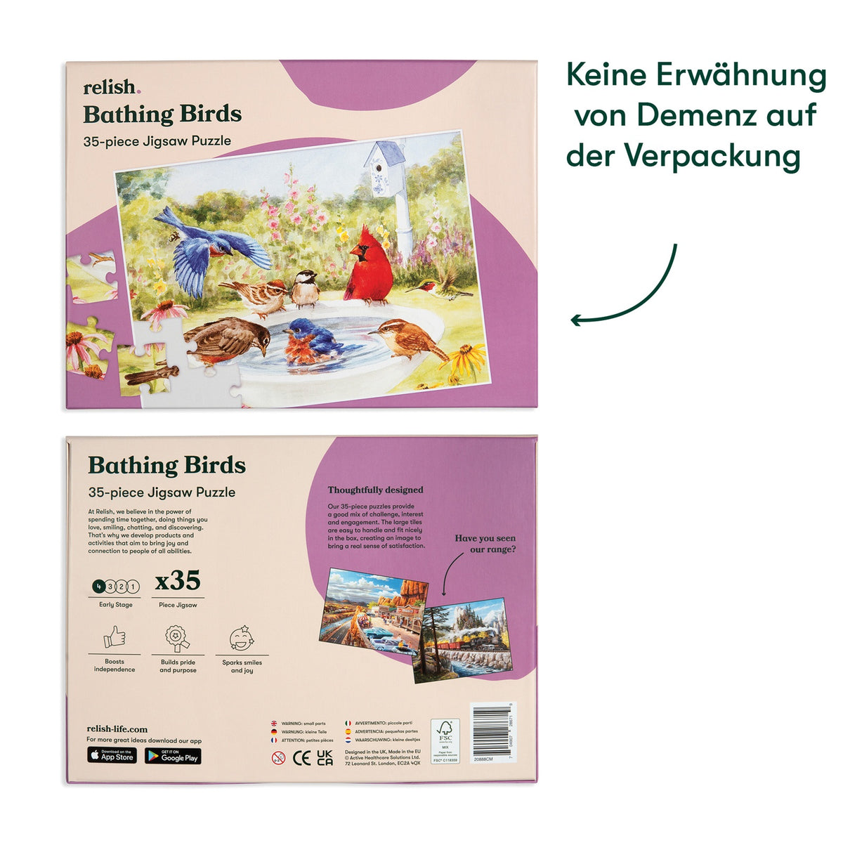 Demenz-Puzzle Badende Vögel – 35 große Teile
