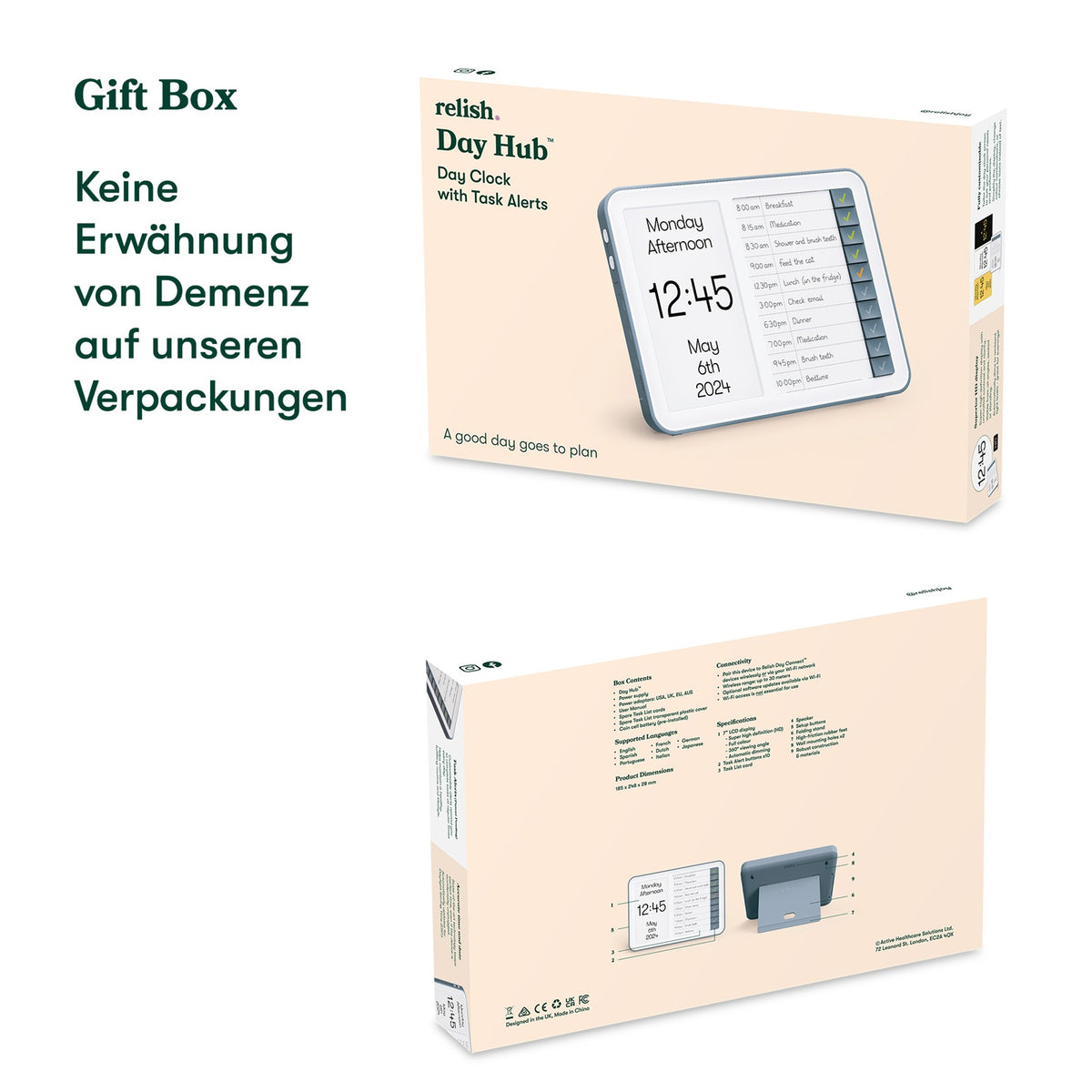 Relish Day Clock Hub – Demenzuhr für Tagesstruktur