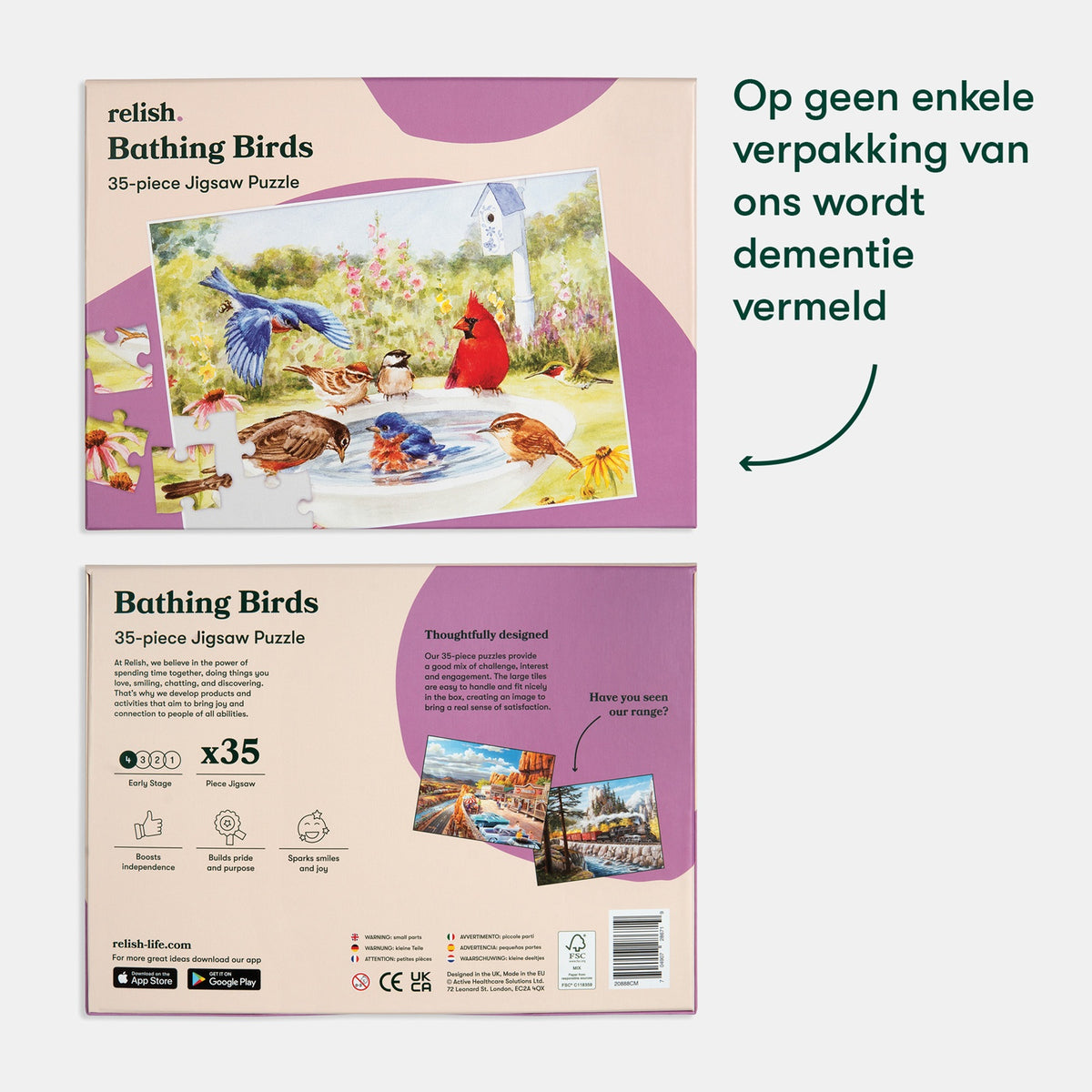Demenz-Puzzle Badende Vögel – 35 große Teile