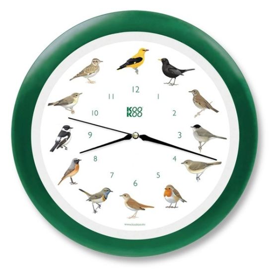 Singvögel Quarzuhr - Wanduhr aus Holz mit Vogelgeräuschen